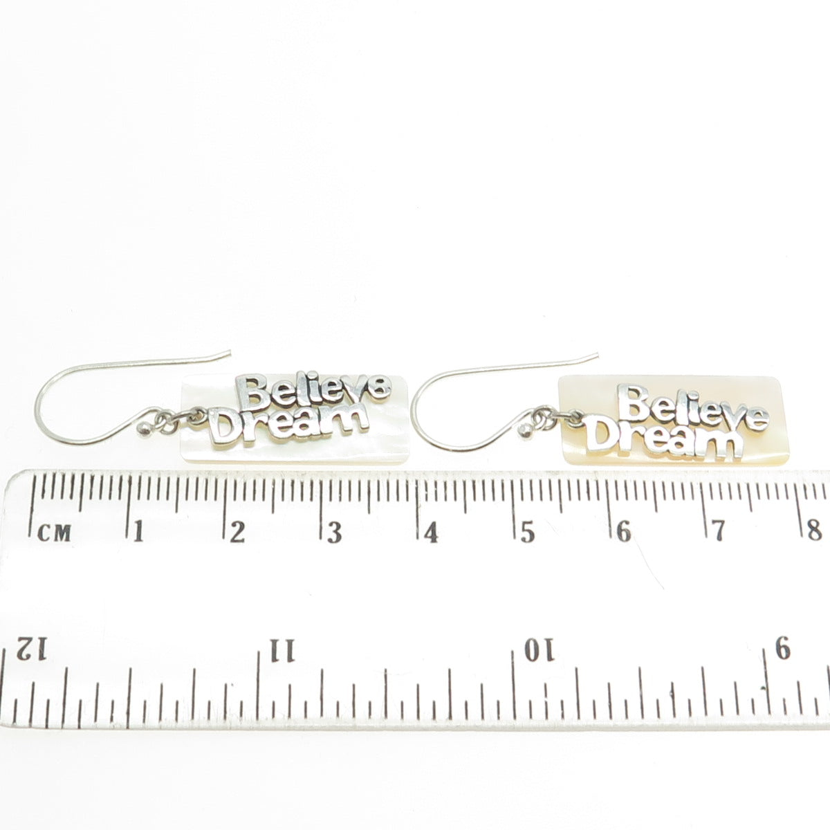 925 Sterling Silver Real Mother-of-Pearl "Believe Dream" Dangling Earrings
