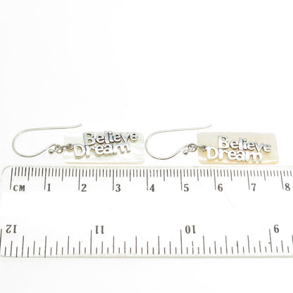 925 Sterling Silver Real Mother-of-Pearl "Believe Dream" Dangling Earrings