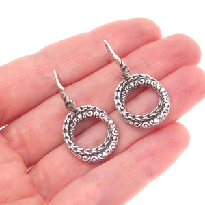 925 Sterling Silver Vintage Interlocked Circle Oxidized Dangle Earrings