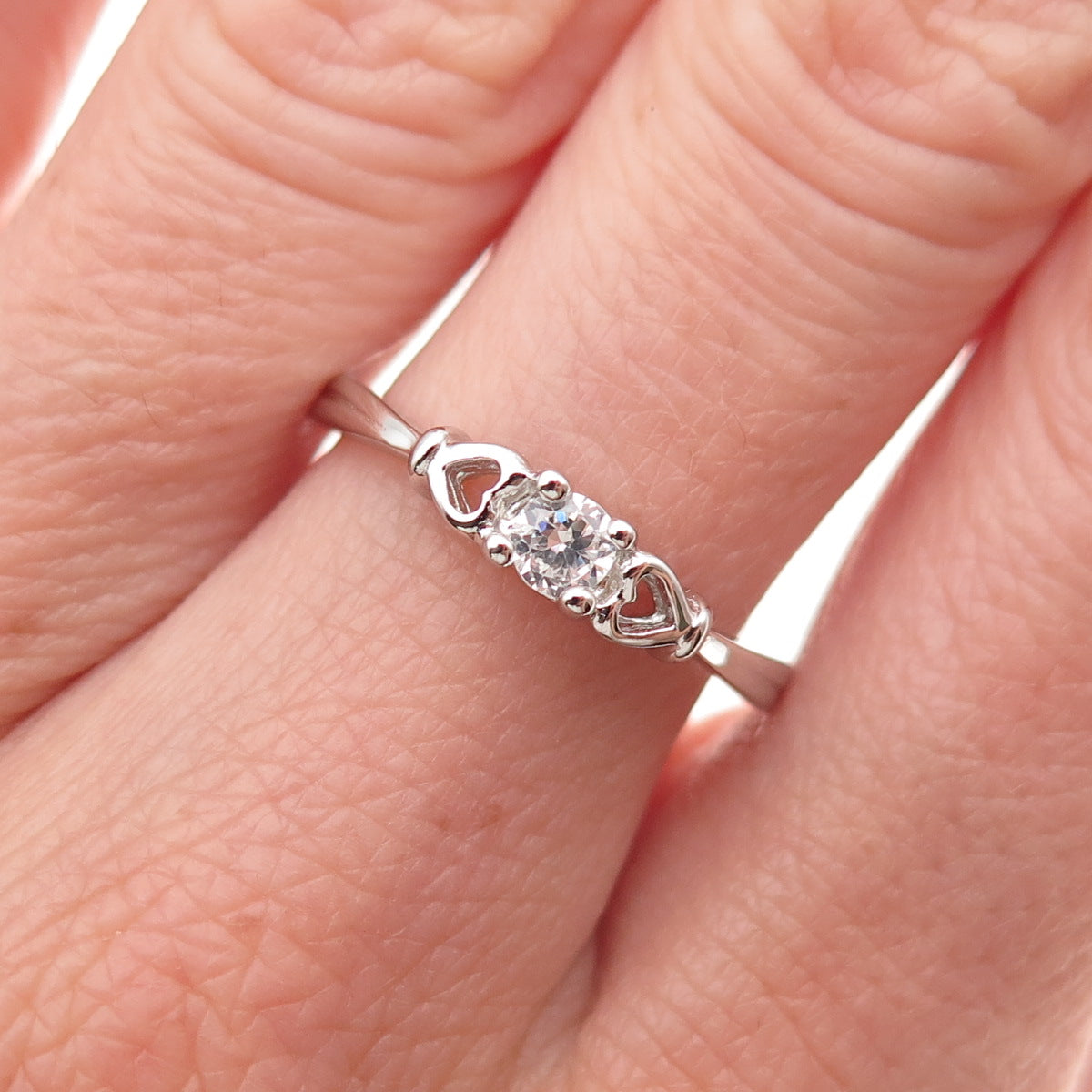 925 Sterling Silver Round-Cut C Z Heart Engagement Ring Size 8