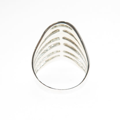 925 Sterling Silver Vintage Modernist Spine Link Ring Size 8