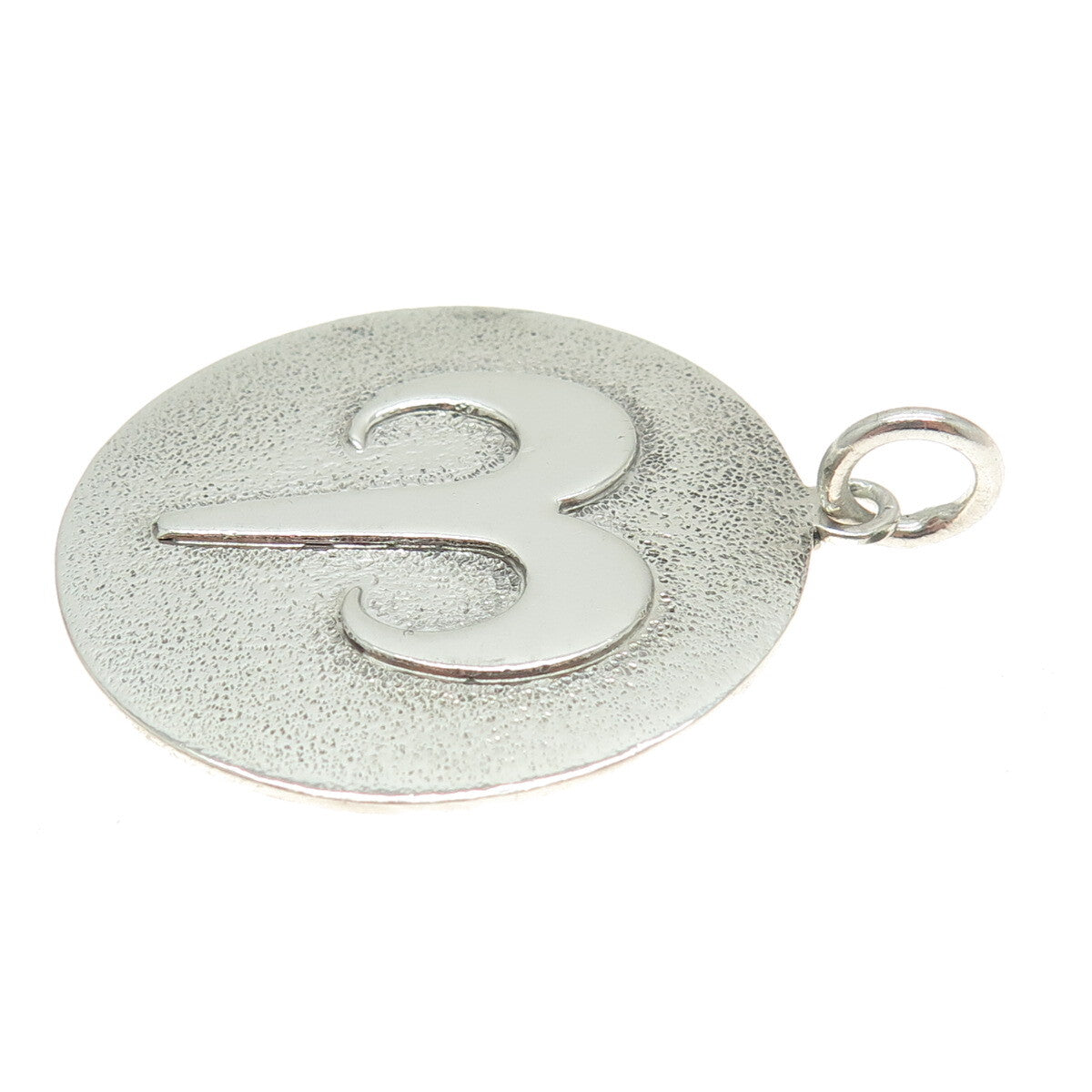 925 Sterling Silver Vintage Aries Zodiac Sign Round Pendant