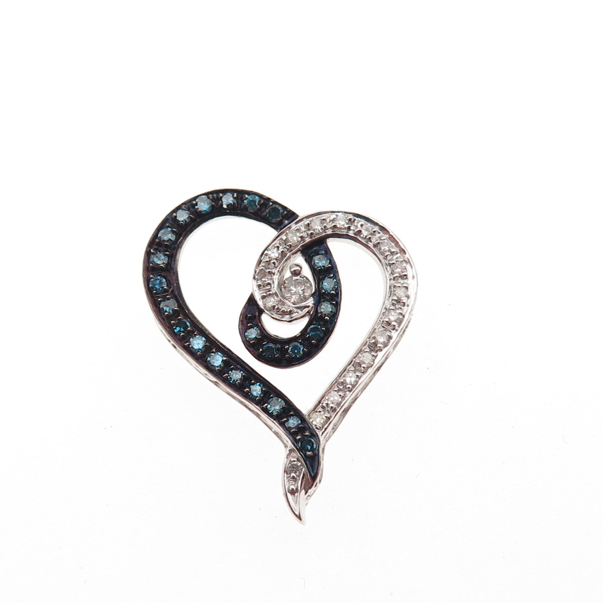 925 Sterling Silver Real Blue & White Diamond Heart Mini Slide Charm Pendant