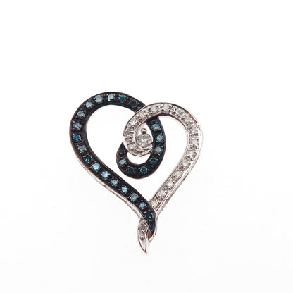 925 Sterling Silver Real Blue & White Diamond Heart Mini Slide Charm Pendant