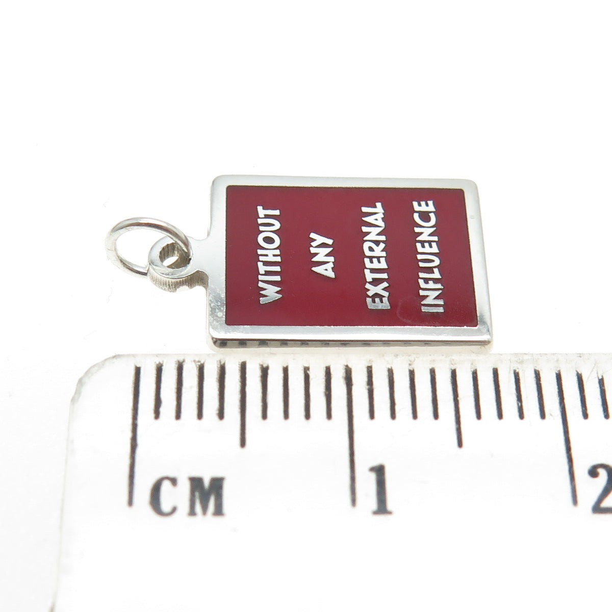 925 Sterling Silver Enamel "Without Any Internal Influence" Minimalist Pendant