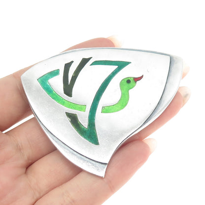 925 Sterling Silver Vintage Enamel Snake Modernist Pendant