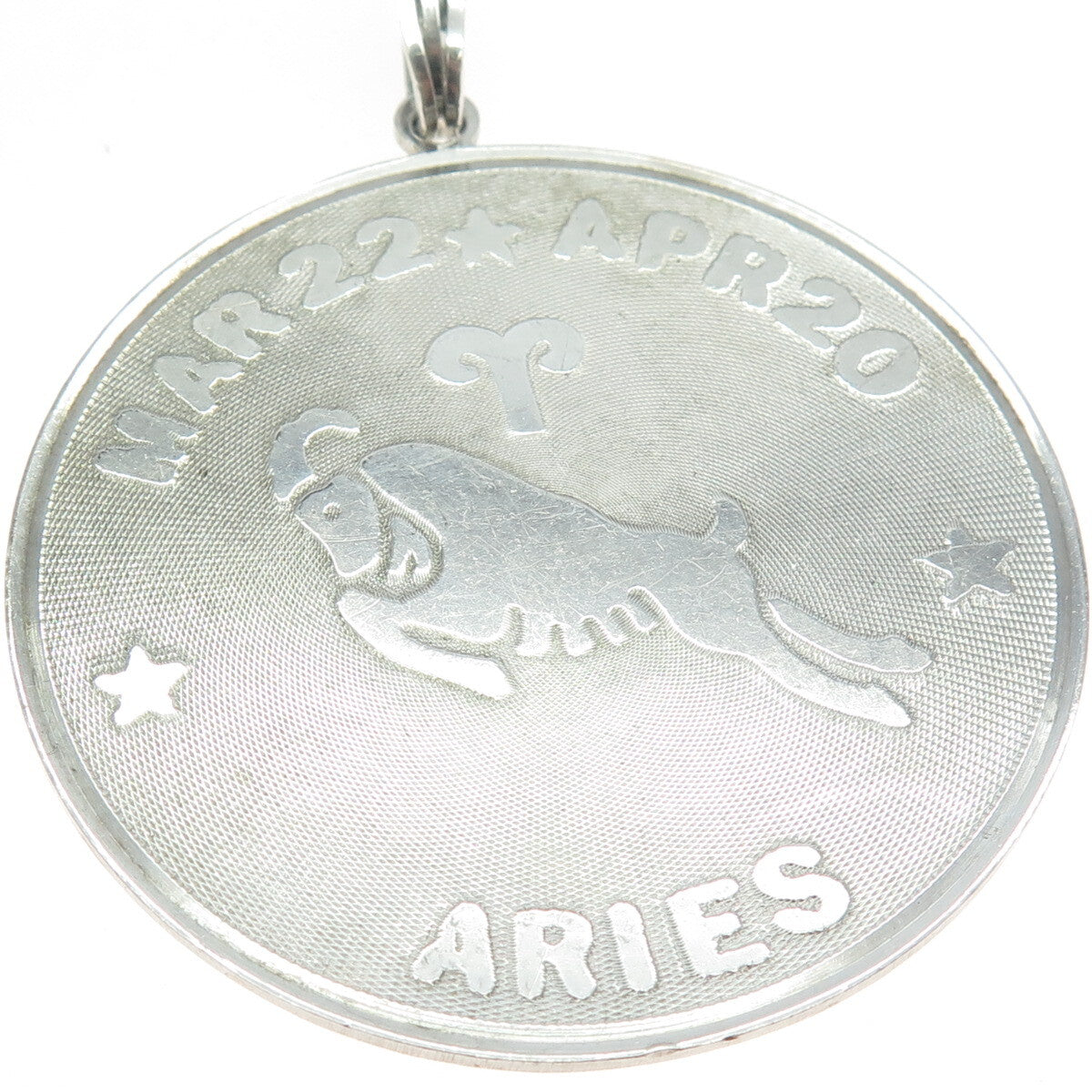 925 Sterling Silver Vintage Aries Zodiac Sign Round Pendant