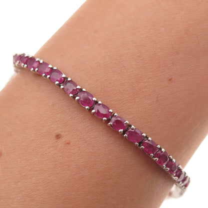 Chuck Clemency 925 Sterling Silver Real Oval-Cut Ruby Bracelet 7.5"