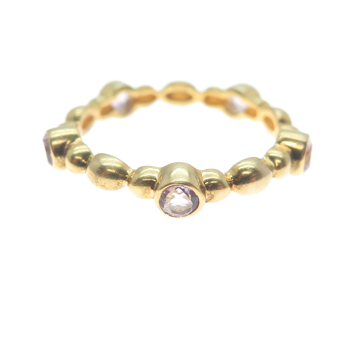 925 Sterling Silver Gold Plated Real Amethyst Bubble Band Ring Size 6.75