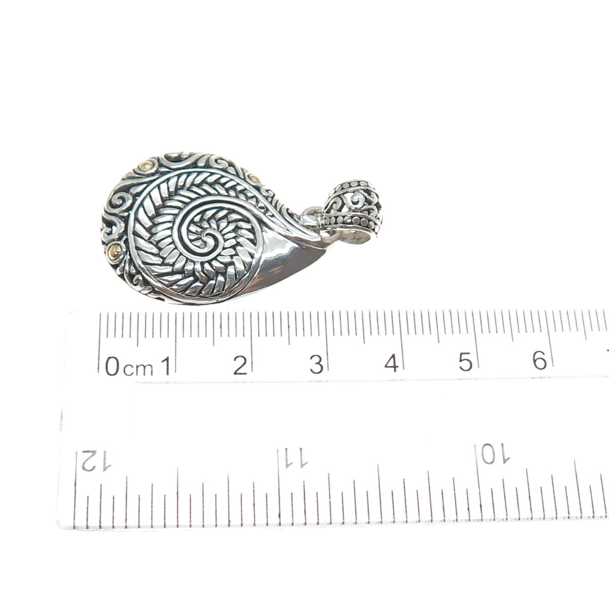 925 Sterling Silver & 18K Gold Vintage Modernist Swirl Oxidized Charm Pendant