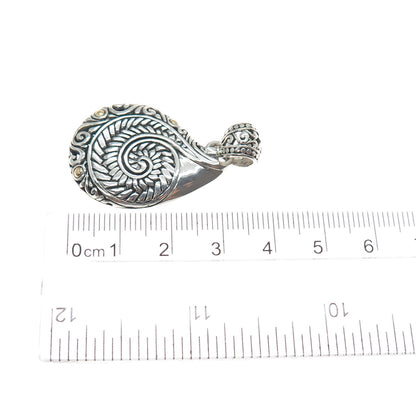 925 Sterling Silver & 18K Gold Vintage Modernist Swirl Oxidized Charm Pendant