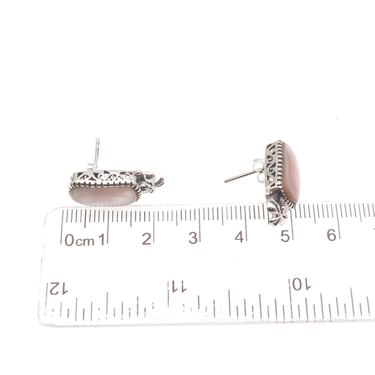 SX Sally C 925 Sterling Silver Vintage Real MOP Modernist Bow Earrings