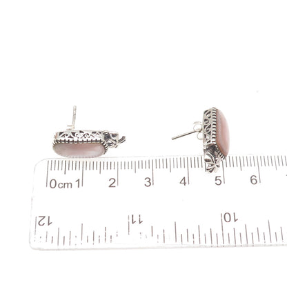 SX Sally C 925 Sterling Silver Vintage Real MOP Modernist Bow Earrings
