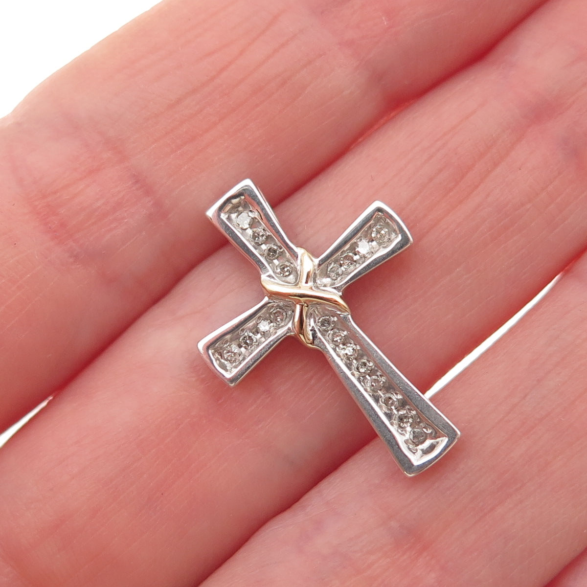 Sherri Baker 925 Sterling Silver 14K Gold Real Diamond Cross Mini Slide Pendant