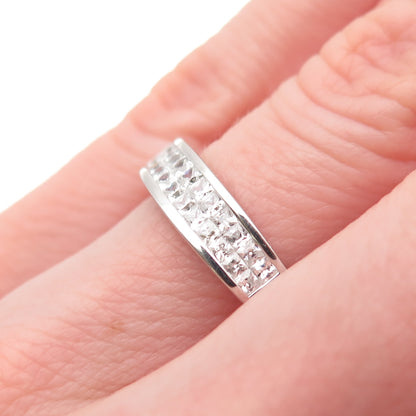925 Sterling Silver BMD Princess-Cut C Z Half Eternity Band Ring Size 6.25