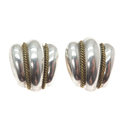 925 Sterling Silver 2-Tone Vintage Mexico Modernist Clip On Earrings