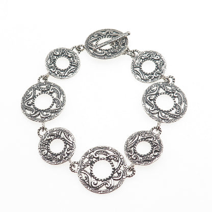 Carolyn Pollack 925 Sterling Silver Vintage Ornate Disc Link Bracelet 8"