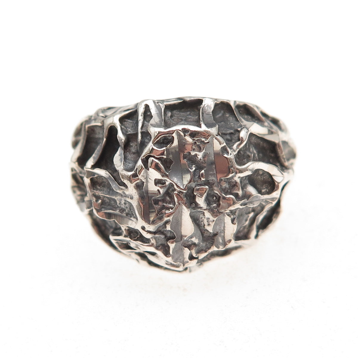 925 Sterling Silver Vintage Modernist Oxidized Ring Size 8.5