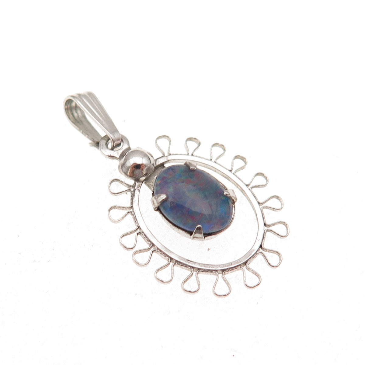 Sorrento 925 Sterling Silver Antique Art Deco Real Black Opal Filigree Pendant