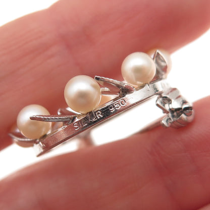 950 Silver Antique Japan Real Akoya Pearl Floral Circle of Life Pin Brooch