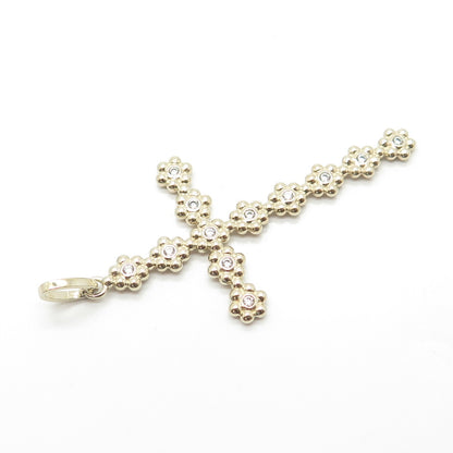 925 Sterling Silver Gold Plated C Z Floral Blossom Cross Pendant