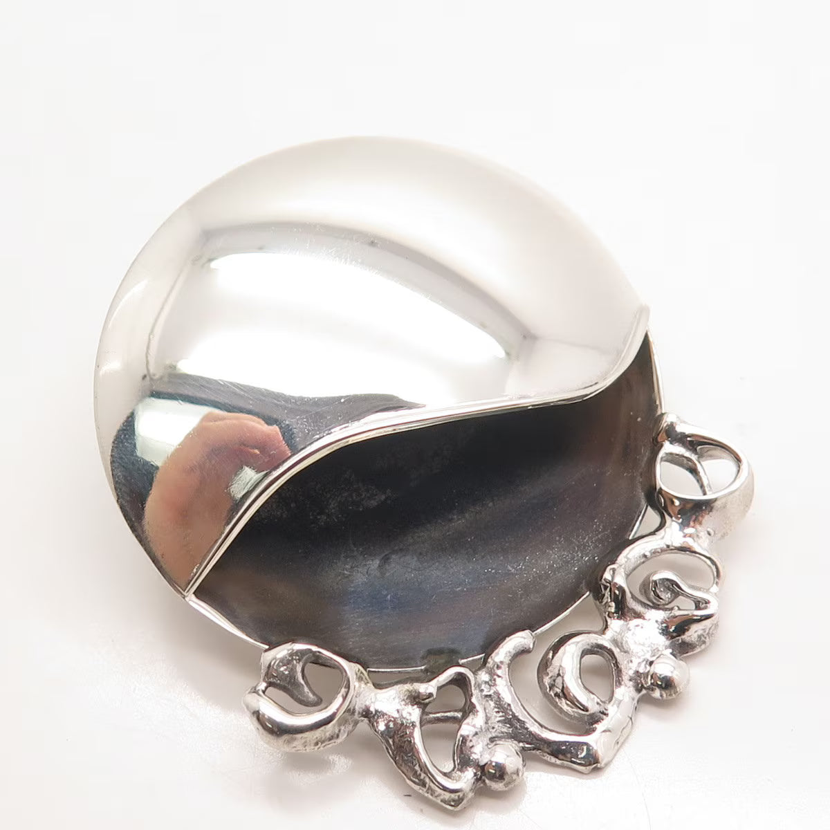 925 Sterling Silver Vintage Round Modernist Pin Brooch / Pendant