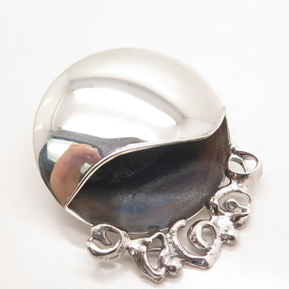 925 Sterling Silver Vintage Round Modernist Pin Brooch / Pendant