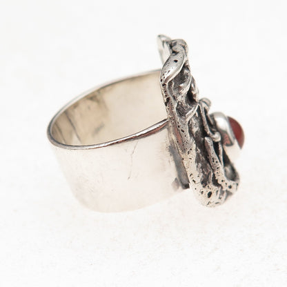 Felice Sterling Silver Vintage Real Carnelian Modernist Oxidized Ring Size 7.5