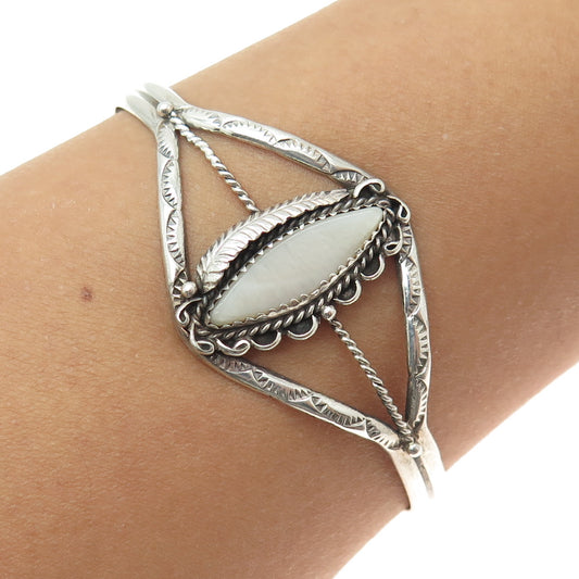 Old Pawn 925 Sterling Silver Vintage Mother-of-Pearl Adjustable Bracelet 6.75"