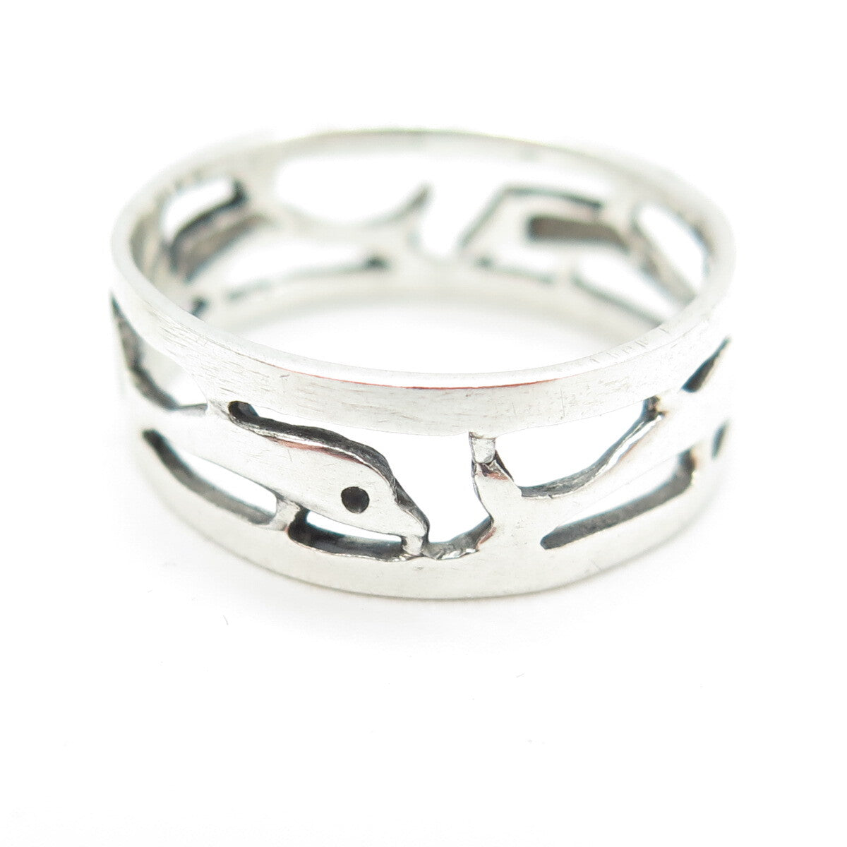 925 Sterling Silver Vintage Friendly Dolphin All Around Band Ring Size 6.75
