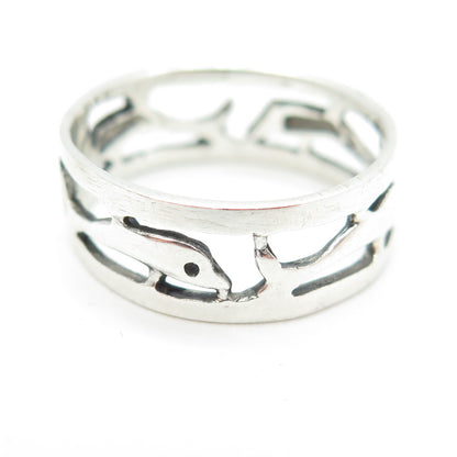 925 Sterling Silver Vintage Friendly Dolphin All Around Band Ring Size 6.75