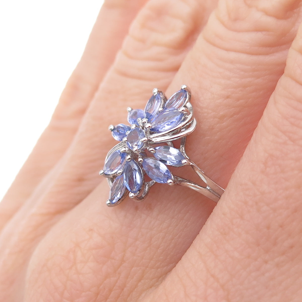 Chuck Clemency 925 Sterling Silver Real Tanzanite Floral Ring Size 8