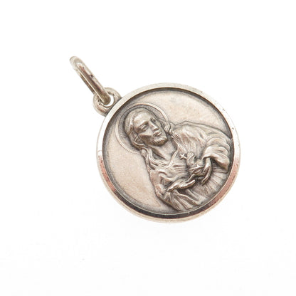 800 Silver Vintage Italy Jesus St. Mary Oxidized Mini Charm Pendant