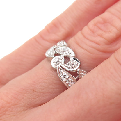 Platinum Antique Art Deco Real Round-Cut Diamond Floral Band Ring Size 5.25