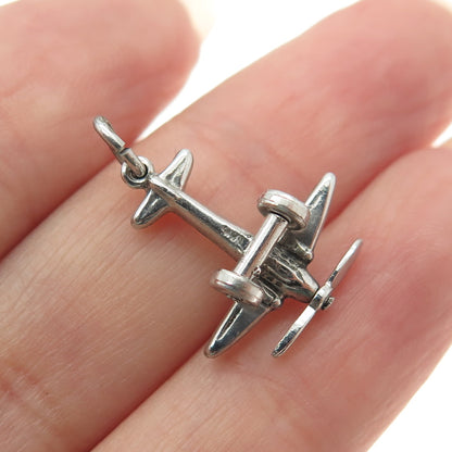 925 Sterling Silver Antique Art Deco Airplane 3D Charm Pendant