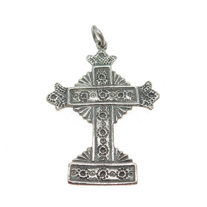 925 Sterling Silver Vintage Tin Cross Oxidized Pendant