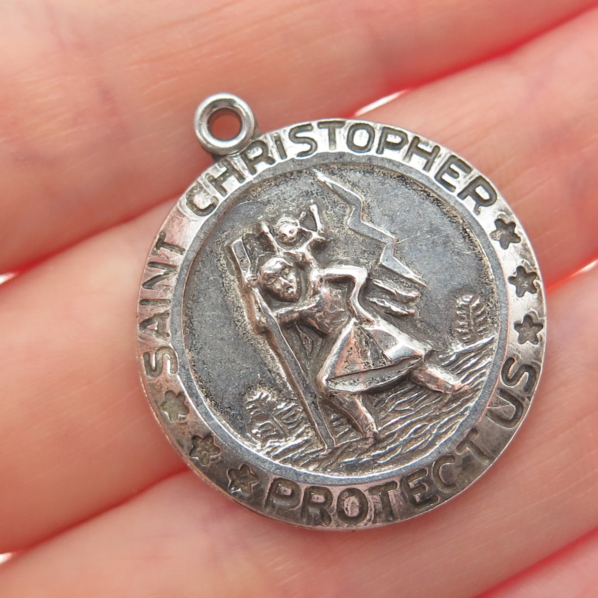 CHAPEL Sterling Silver Antique Art Deco St. Christopher Emergency Slide Pendant