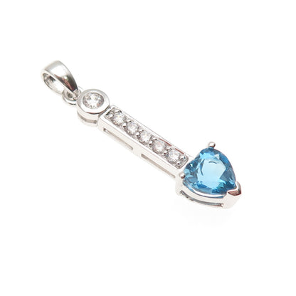 925 Sterling Silver Real Swiss Blue Topaz & C Z Heart Charm Pendant
