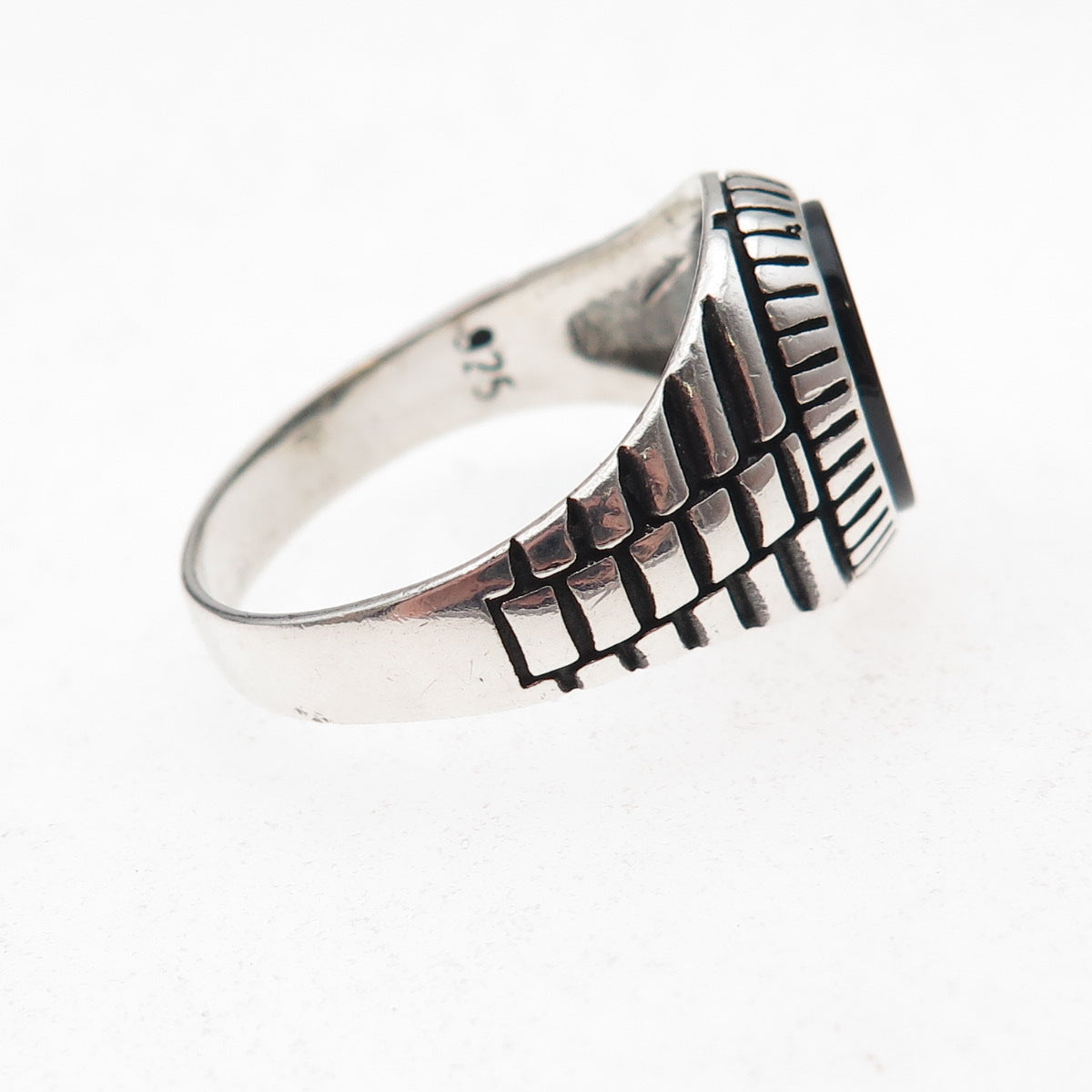 Paul Brackna 925 Sterling Silver Vintage Real Black Onyx Oxidized Ring Size 12.5