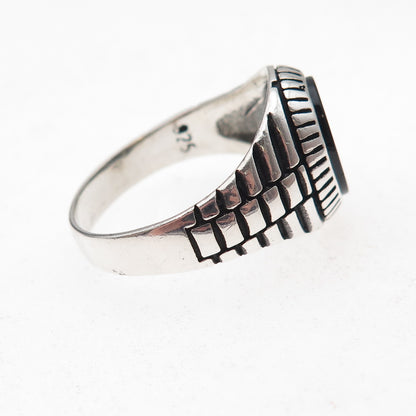 Paul Brackna 925 Sterling Silver Vintage Real Black Onyx Oxidized Ring Size 12.5