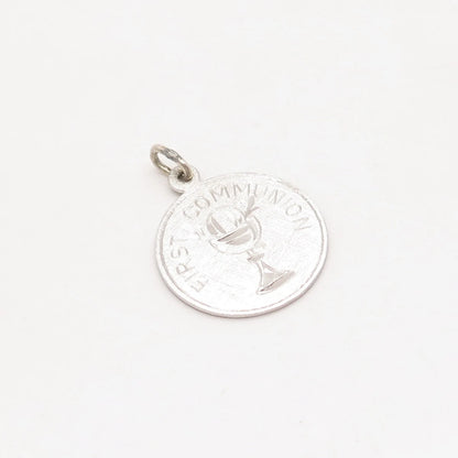 925 Sterling Silver Vintage “First Communion” Round Pendant