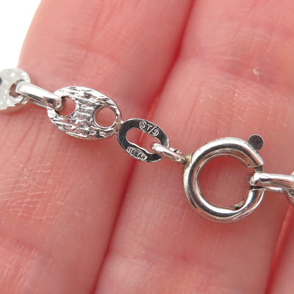 925 Sterling Silver Vintage Italy Textured Anchor Mariner Chain Necklace 24"