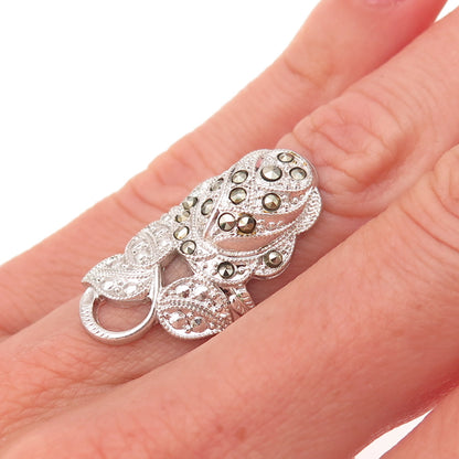 Clark & Coombs Sterling Silver Antique Art Deco Real Marcasite Rose Ring Size 5