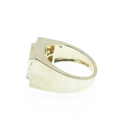 925 Sterling Silver Gold Plated Round-Cut Shaped C Z Signet Wide Ring Size 10.25