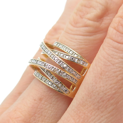 DBJ DEE BERKLE 925 Sterling Gold Plated Real Diamond Crisscross Ring Size 9.25