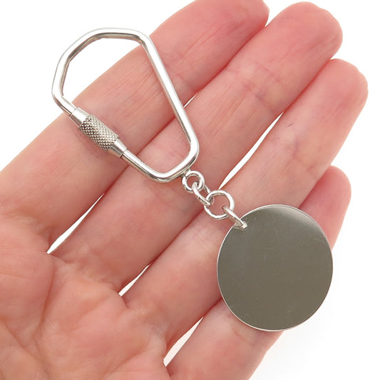 925 Sterling Silver Vintage Round Tag Fob Carabiner Key Ring Holder