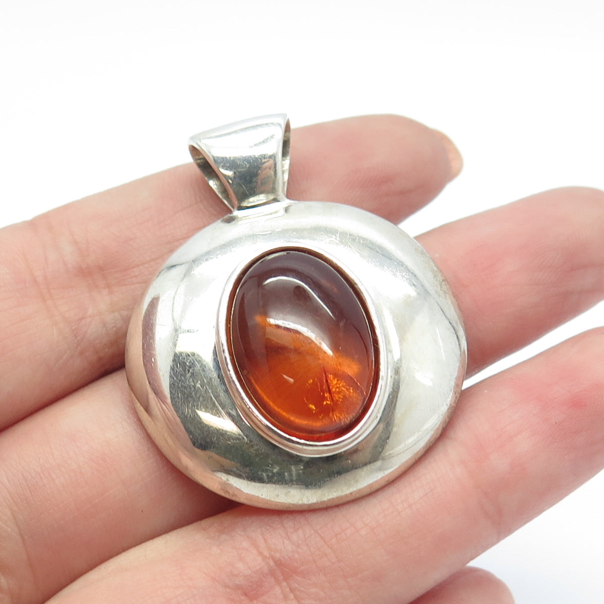 J. ESPOSITO 925 Sterling Silver Vintage Real Amber Pendant