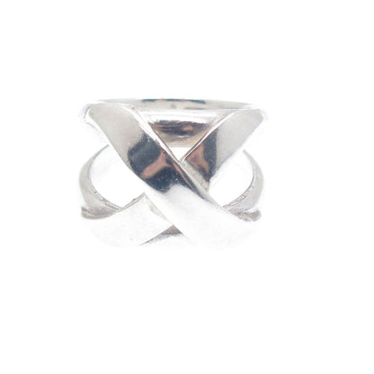 950 Silver Vintage Crossover Wide Ring Size 6.25