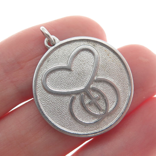 DIEGES & CLUST 925 Sterling Silver Vintage Heart & Cross Charm Pendant