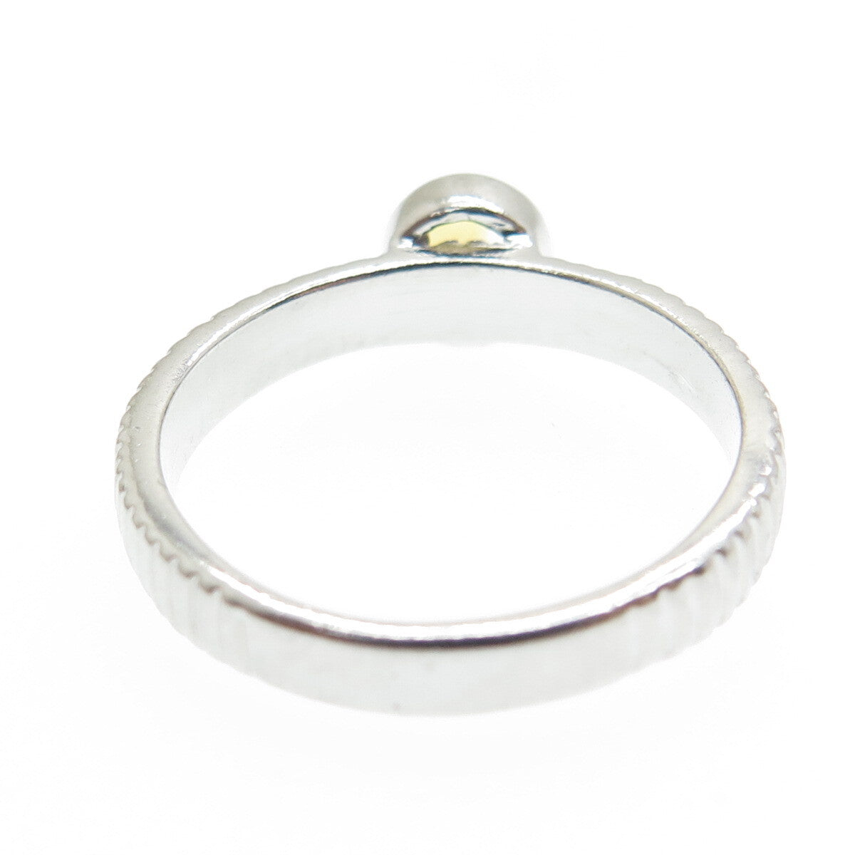 SMK 925 Sterling Silver Real Citrine Gemstone Ribbed / Striped Ring Size 7.75